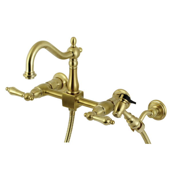 Heritage KS1267ALBS 8" Centerset Wall Mount Kitchen Faucet with Brass Sprayer KS1267ALBS